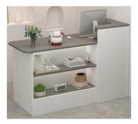 Bureau de réception beige avec tiroir de 140 cm pour caisse enregistreuse supermarché, hôtel, bar, magasin de vêtements - Design élégant incliné pour les espaces de vente au détail