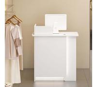 Bureau de réception beige et gris avec lumières LED et tiroir verrouillable et armoire de rangement - Table avant élégante pour magasin de vêtements, bureau et comptoir de caisse, 100 cm