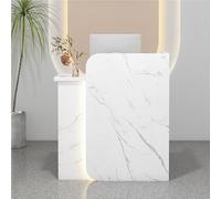 Bureau de réception blanc avec tiroirs verrouillables, lumière LED, petite table avant en bois, poste de travail informatique pour salon et hall d'entrée côté droit (80 x 45 x 100 cm)