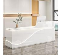 Bureau de réception blanc et orange avec tiroirs verrouillables, comptoir moderne pour salon, bureau et vente au détail - 120 cm, mobilier de réception élégant