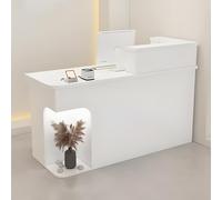 Bureau de réception blanc moderne avec éclairage LED caché, tiroir verrouillable et comptoir avant pour dépanneur et magasin de vêtements - Design compact de 100 cm