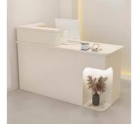 Bureau de réception blanc moderne avec éclairage LED caché, tiroir verrouillable, table de comptoir avant compacte pour magasin de commodité et magasin de vêtements - 100 cm