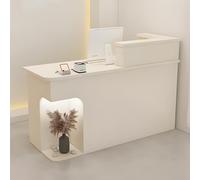 Bureau de réception blanc moderne avec tiroir verrouillable et éclairage LED caché, table de comptoir avant de 100 cm pour magasin de commodités et de vêtements, solution de service client chic