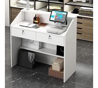 Bureau de réception commercial avec tiroir verrouillable et étagère ouverte, station de caisse enregistreuse de bureau pour un usage professionnel, mobilier au design moderne pour zones de réception