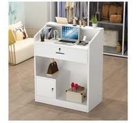 Bureau de réception compact pour magasins de proximité et magasins de vêtements, comptoir à 2 niveaux avec tiroirs cachés, finition résistante aux rayures, facile à nettoyer, système de verrouillage