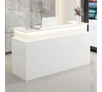 Bureau de réception éclairé par LED avec plateau pour clavier et der, 110 cm, pour marché, vente au détail, supérette, hôtel - Blanc
