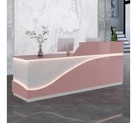Bureau de réception élégant à LED blanc et rose de 140 cm pour salons de beauté moderne Bancone chic pour événements et reçus Décoration élégante pour espaces de beauté