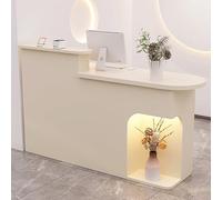Bureau de réception élégant avec lumière LED beige 120 x 50 x 105 cm avec tiroir et armoire pour bureau, hôtel, salon et hall d'entrée
