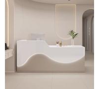 Bureau de réception élégant beige de 120 cm avec bandes LED et tiroirs de rangement - Comptoir de bureau moderne pour petites entreprises - Design élégant pour la maison ou le bureau