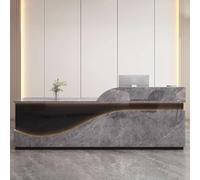Bureau de réception élégant et moderne pour petites entreprises et salons - Table de comptoir avant grise et noire de 1,3 m, mobilier de bureau en bois d'ingénierie durable, parfait pour les espaces