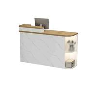 Bureau de réception en bois de pierre blanche avec tiroir verrouillable - Caisse et unité d'accueil pour magasins de vêtements, salons de beauté, caisses enregistreuses (côté gauche)