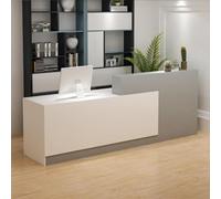 Bureau de réception en forme de L avec comptoir, tiroirs verrouillables et rangement, réception moderne de 119,9 à 200 cm, bureau de réception pour salon de réception, blanc et gris, 200 x 60 x 100 cm