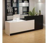 Bureau de réception en forme de L avec comptoir, tiroirs verrouillables et rangement, réception moderne de 119,9 à 200 cm, bureau de réception pour salon de réception, blanc + noir, 120 x 60 x 100 cm