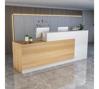 Bureau de réception en forme de L avec comptoir, tiroirs verrouillables et rangement, réception moderne de 119,9 à 200 cm, bureau de réception en bois + blanc droit, 120 x 60 x 100 cm