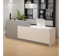 Bureau de réception en forme de L avec comptoir, tiroirs verrouillables et rangement, réception moderne de 119,9 à 200 cm, bureau de réception pour salon de réception gauche blanc + gris, 120 x 60 x