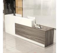 Bureau de réception en forme de L avec comptoir, tiroirs verrouillables et rangement, réception moderne de 119,9 à 200 cm, bureau de réception pour salon de réception, gris foncé + blanc, 129,9 x 60 x