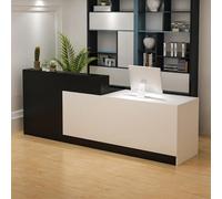 Bureau de réception en forme de L avec comptoir, tiroirs verrouillables et rangement, réception moderne de 119,9 à 200 cm, bureau de réception pour salon de réception, blanc + noir, 120 x 60 x 100 cm