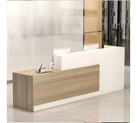 Bureau de réception en forme de L avec comptoir, tiroirs verrouillables et rangement, réception moderne de 119,9 à 200 cm, bureau de réception pour salon de réception en noyer + blanc droit, 200 x 60