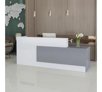 Bureau de réception en forme de L avec comptoir, tiroirs verrouillables et rangement, réception moderne de 119,9 à 200 cm, bureau de réception pour salon de réception gauche gris + blanc, 129,9 x 60 x