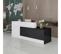 Bureau de réception en forme de L avec comptoir, tiroirs verrouillables et rangement, réception moderne de 119,9 à 200 cm, bureau de réception pour salon de réception gauche noir et blanc, 200 x 60 x
