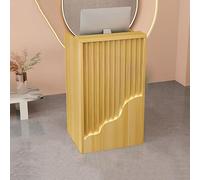 Bureau de réception en forme de L avec étagères ouvertes et tiroirs - Comptoir moderne pour supermarché, dépanneur, hôtel, réception, poste de travail élégant et fonctionnel