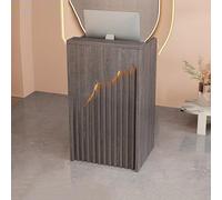 Bureau de réception en forme de L avec étagères ouvertes et tiroirs - Comptoir moderne pour supermarché, magasin de commodité, hôtel, réception - Mobilier de bureau élégant