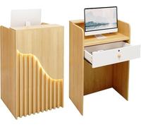 Bureau de réception en forme de L avec lumières LED - Support portable pour bureaux, églises, salles de classe - Comptoir élégant en bois pour une expérience client améliorée
