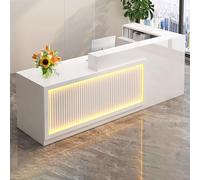 Bureau de réception en forme de L en bois massif avec tiroirs verrouillables, comptoir de service client pour bureau à domicile, hall, caisse de vente au détail - Grille blanche, 180,3 x 60 x 99,8 cm