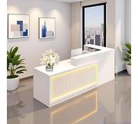 Bureau de réception en forme de L en bois massif avec tiroirs verrouillables, comptoir de service client pour bureau à domicile, hall, caisse de vente au détail - Grille blanche, 180,3 x 60 x 99,8 cm