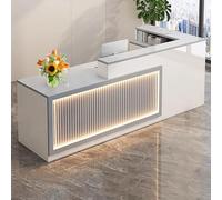 Bureau de réception en forme de L en bois massif avec tiroirs verrouillables, comptoir de service client pour bureau à domicile, hall, caisse de vente au détail - Grille blanche, 180,3 x 60 x 99,8 cm