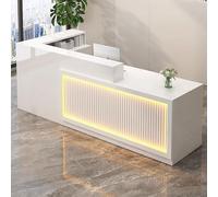 Bureau de réception en forme de L en bois massif avec tiroirs verrouillables, comptoir de service client pour bureau à domicile, hall, caisse de vente au détail - Grille blanche, 180,3 x 60 x 99,8 cm