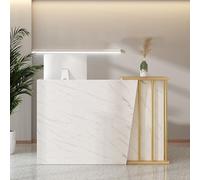 Bureau de réception en marbre avec étagères réglables et tiroirs verrouillables pour supermarché, hôtel, lobby, banque - Table de comptoir élégante 120 x 40 x 90 cm pour service esthétique
