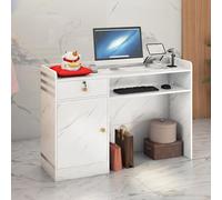 Bureau de réception en marbre blanc avec tiroirs verrouillables - Table de comptoir compacte pour supermarchés, dépanneurs, hôtels - Design moderne de petite taille