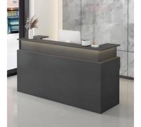 Bureau de réception gris avec tiroir verrouillable - Petit comptoir lumineux à DEL - Support d'ordinateur pour magasin de vêtements - Meubles de réception modernes