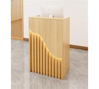 Bureau de réception moderne à DEL avec tiroir verrouillable 80 x 40 cm, poste de travail informatique pour la vente au détail, mobilier de bureau marron élégant, parfait pour un usage commercial.