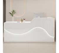 Bureau de réception moderne à DEL avec tiroir verrouillable et cloison en forme de L - 100 cm, mobilier de bureau élégant multicolore pour une meilleure expérience client