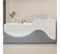 Bureau de réception moderne à DEL avec tiroir verrouillable et cloison en forme de L - 100 cm, mobilier de bureau élégant multicolore pour une meilleure expérience client