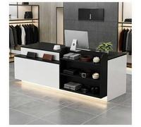 Bureau de réception moderne à DEL réglable de 99,1 à 160 cm avec tiroir verrouillable et étagères - Comptoir élégant pour hall d'entrée, salon de beauté, espace de vente au détail - I Right 99,1 x 61