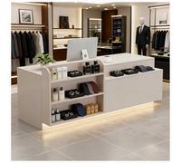 Bureau de réception moderne à DEL réglable de 99 à 160 cm - Comptoir en forme de H avec tiroir et étagères verrouillables Idéal pour le hall d'entrée et les salons de beauté 160 x 61 x 89 cm