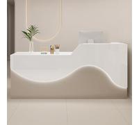 Bureau de réception moderne à LED avec tiroir verrouillable et séparateur en forme de L - Meuble de bureau élégant blanc/marron de 100 cm pour espaces de travail contemporains