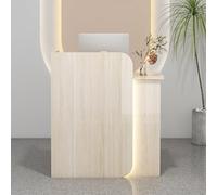 Bureau de réception moderne à LED avec tiroirs verrouillables pour comptoir de vente au détail dans le bureau ou salon de beauté Finition bois clair Panneaux privés Petite taille (60 x 45 x 100 cm)