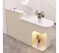 Bureau de réception moderne à LED beige avec tiroir et armoire de rangement Meuble de travail élégant pour bureau ou entreprise (120 x 50 x 105 cm)