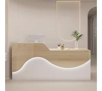 Bureau de réception moderne à LED élégant en bois d'ingénierie avec tiroirs de rangement pour petites entreprises Blanc et finition naturelle 120 cm