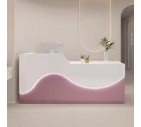 Bureau de réception moderne à LED rose et blanc pour salon élégant avec tiroirs de rangement en bois d'ingénierie idéal pour les petites entreprises (140 cm)