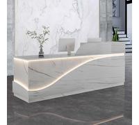 Bureau de réception moderne avec bandes LED de 120 cm en bois blanc texturé - Meuble de bureau élégant pour salon et salle de réception - Design élégant pour espaces contemporains