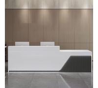 Bureau de réception moderne avec bandes lumineuses LED - Comptoir de rangement élégant pour hall et espace de travail - Design en bois d'ingénierie - Meuble contemporain élégant