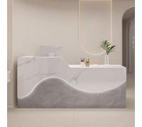 Bureau de réception moderne avec bandes lumineuses LED - Table de comptoir élégante grise et blanche avec tiroirs pour petits espaces de bureau - Meuble de réception élégant et fonctionnel