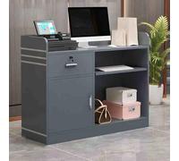 Bureau de réception moderne avec comptoir de rangement en bois - Petite table de bienvenue avant pour halls, salons et espaces de vente au détail - Gris - 80 cm