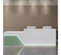 Bureau de réception moderne avec éclairage doux - Comptoir de bureau blanc et vert pour petites entreprises, comptoir de réception élégant (120 cm)