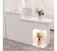 Bureau de réception moderne avec éclairage LED, comptoir avant blanc, table de réception élégante avec tiroir et armoire de rangement (140 x 50 x 105 cm) - Idéal pour les bureaux et les entreprises